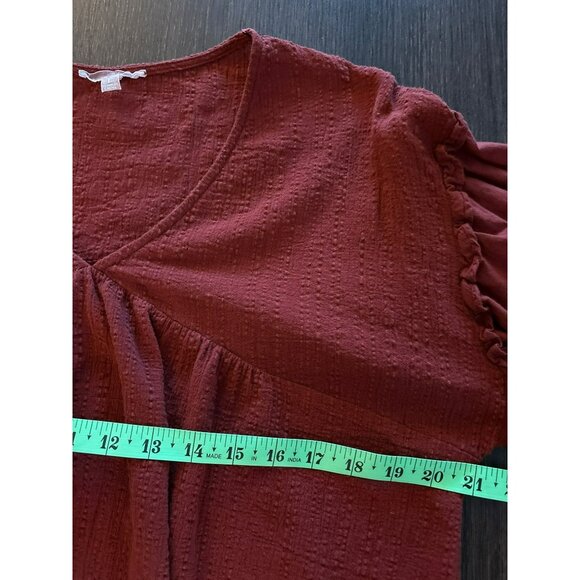 Lovecolette Rust 100% Cotton Textured Long Sleeve V-Neck Blouse Size Large - Picture 6 of 7